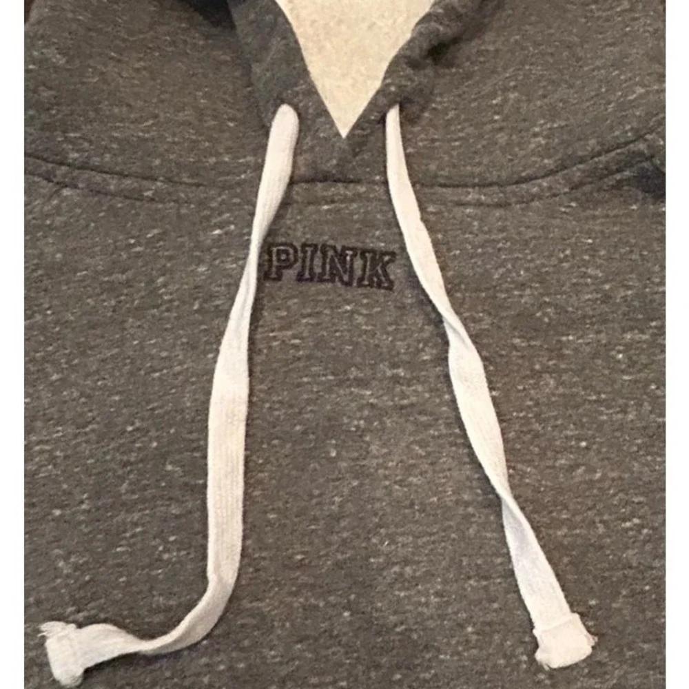 PINK Victoria's Secret Gray Fleece Lined Hoodie Sweatshirt Casual Comfy Sz Small - Picture 3 of 8
